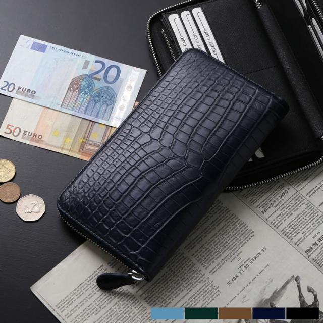 お得，新品 【実物撮影】新品 一枚革 クロコダイル メンズ 長財布