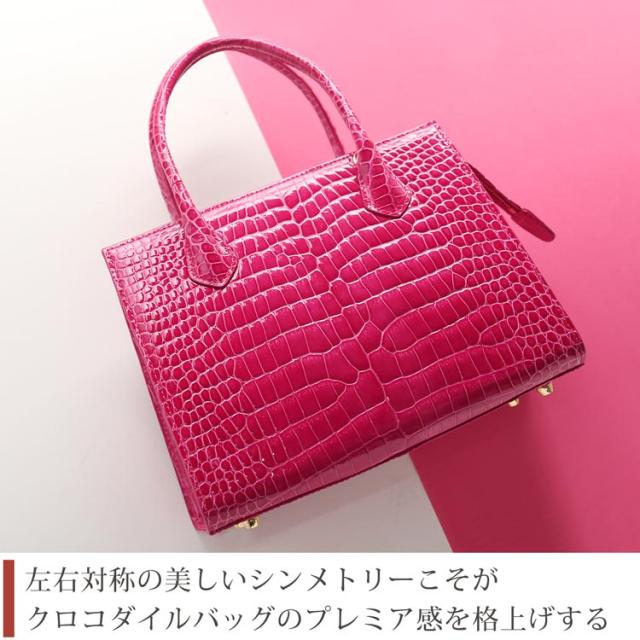 スモールクロコダイル ハンドバッグ レディース 2WAY センター取り シャイニング 加工 あおりポケット 付き フォーマルバッグ 保証書 付き プレゼント ギフト(06001725r)_2