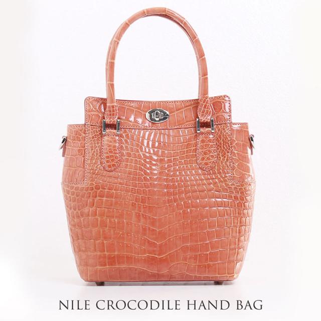 クロコダイル ハンドバッグ センター取り ナイル クロコ シャイニング 加工 2WAY ショルダーベルト 付き シルバー 金具  フェミニン エレガント 保証書 付き プレゼント ギフト 【1点限り】 4FA (06001736r)の通販は