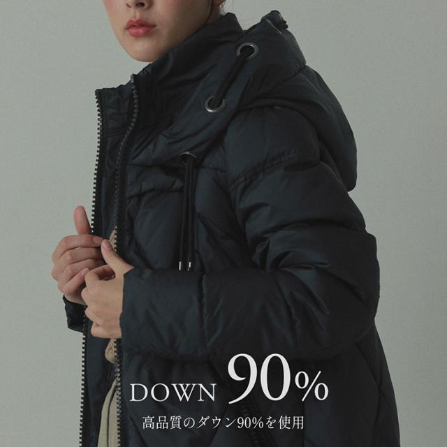 ダウンコート レディース 洗える ミドル丈 フード付き ダウン90
