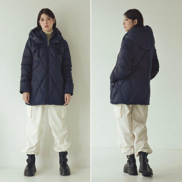 ダウンコート レディース 洗える ミドル丈 フード付き ダウン90