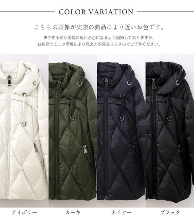 ダウンコート レディース 洗える ミドル丈 フード付き ダウン90