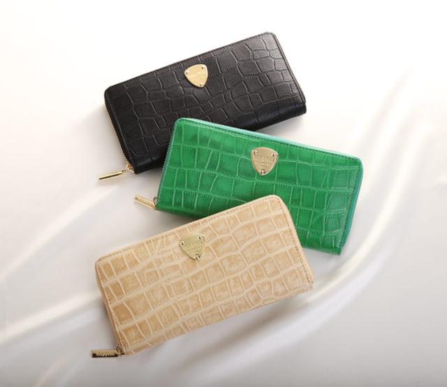 長財布 レディース ラウンドファスナー 財布 レザー クロコ 型押し