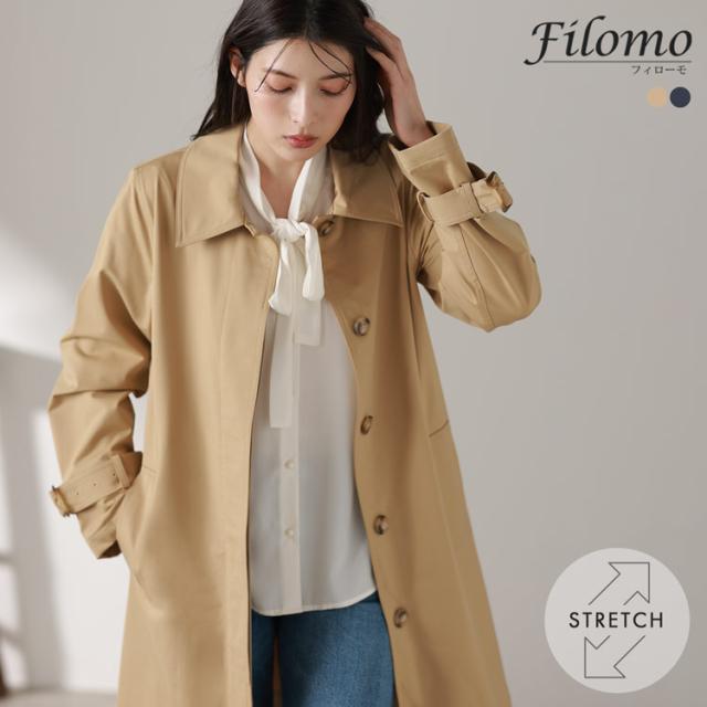 ステンカラーコート レディース 春 ストレッチ コート トレンチコート filomo ライトアウター スプリングコート アウター 通勤 OL ビジネス オフィス フォーマル スーツ 入学式 卒業式 薄手 伸縮 ベージュ ネイビー ミドル丈 ギフト プレゼント 5F (08000315r)