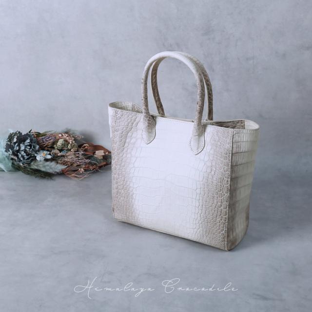 ヒマラヤ クロコダイル ハンドバッグ 2way 斜め掛け ショルダーバッグ ミニバッグ ミニトート センター取り レディース ホワイト (06001874r)