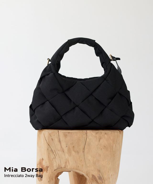 Mia Borsa ナイロン メッシュ バッグ イントレチャート 2WAY 軽量 軽い 編み込み ブラック (07000643r) Mia Borsa ナイロン メッシュ バッグ イントレチャート 2WAY 軽量 軽い