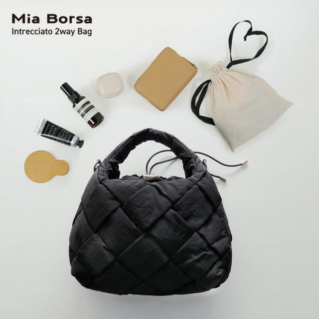 Mia Borsa ナイロン メッシュ バッグ イントレチャート 2WAY 軽量 軽い 編み込み ブラック (07000643r)_1