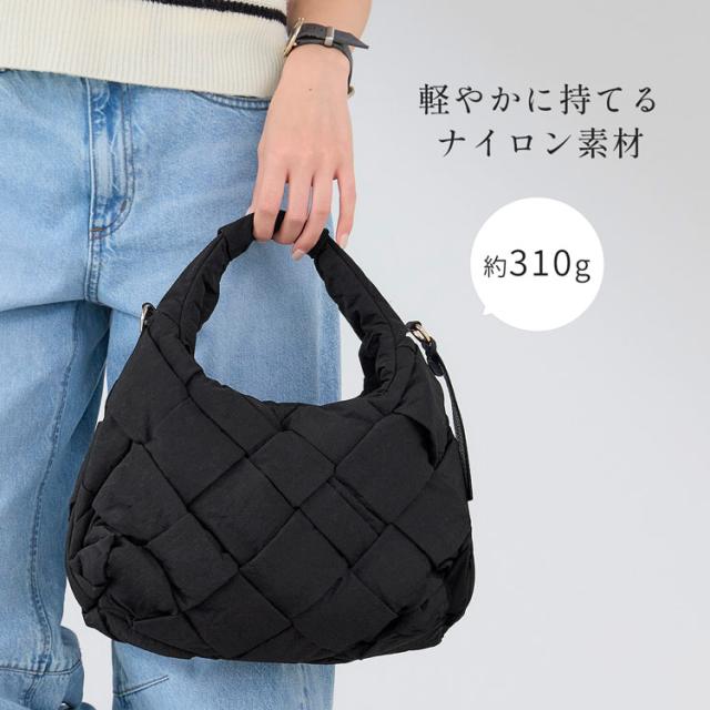 Mia Borsa ナイロン メッシュ バッグ イントレチャート 2WAY 軽量 軽い 編み込み ブラック (07000643r)_2