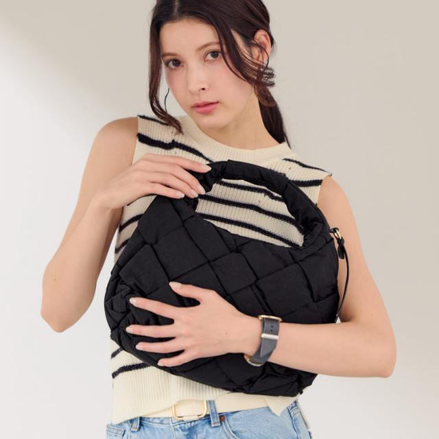 Mia Borsa ナイロン メッシュ バッグ イントレチャート 2WAY 軽量 軽い 編み込み ブラック (07000643r)_5