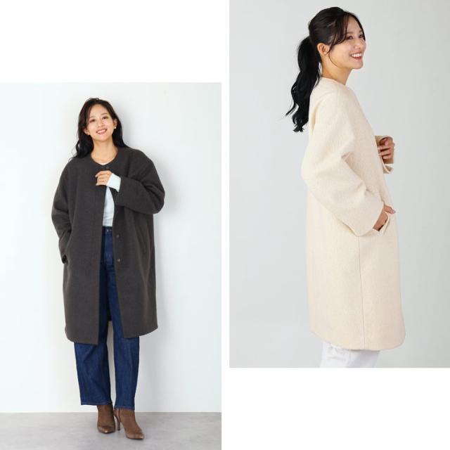 ノーカラーコート レディース ロング丈 ウールタッチ 起毛  秋冬 アウター 冬コート 膝下 ロングコート Filomo フィローモ ブランド 手洗い可能 アウター シンプル 無地 上品 大人 ドロップショルダー 30代 40代 プレゼント 6F (08000327r)_15