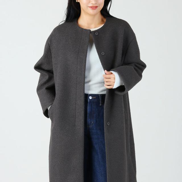 ノーカラーコート レディース ロング丈 ウールタッチ 起毛  秋冬 アウター 冬コート 膝下 ロングコート Filomo フィローモ ブランド 手洗い可能 アウター シンプル 無地 上品 大人 ドロップショルダー 30代 40代 プレゼント 6F (08000327r)_1