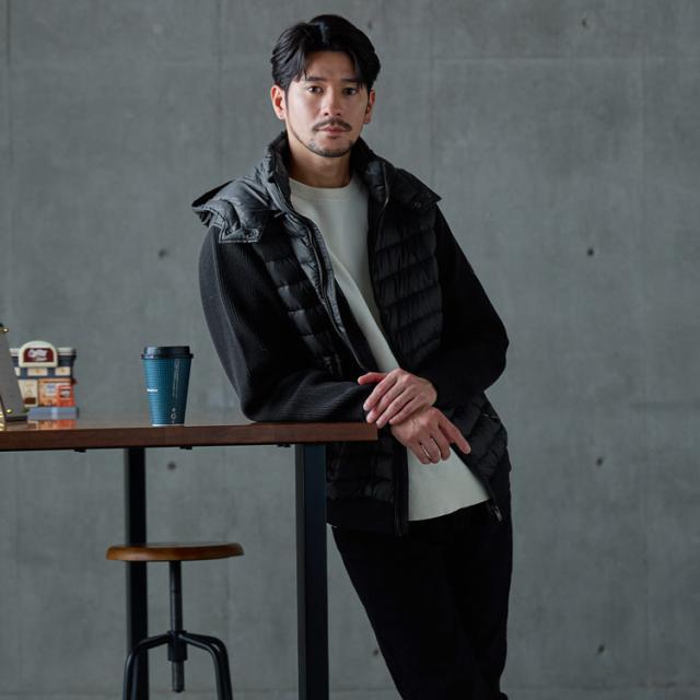 HALEINE ダウンジャケット メンズ フード付き アーム ニット デザイン