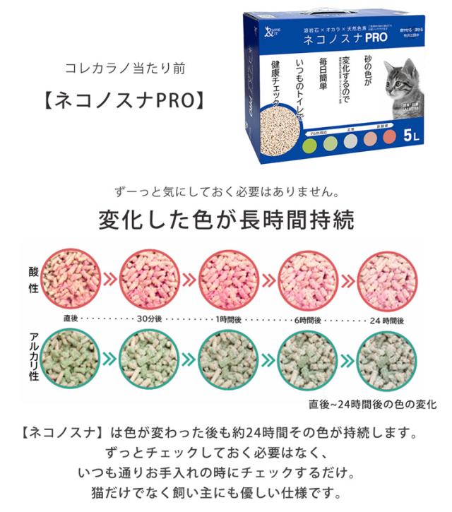 猫砂 健康チェック おから 5個セット 天然素材 ph おしっこチェック 流せる 固まる 軽い 消臭 ネコノスナPRO 5L 猫の砂 抗菌 防カビ 溶岩石配合 飛び散らない 猫トイレ 燃えるゴミ 猫用 軽量 無香料 (09000675-set-1r)_3