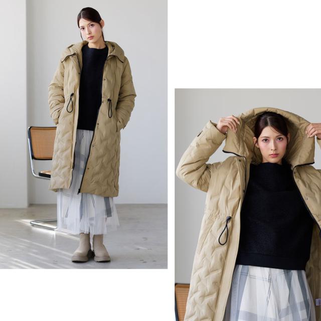 シームレス ダウンコート レディース フード付き テフロン 加工 ロング丈 Filomo ダウン 80% 撥水加工 ブラック 花粉対策(08000238r)_8