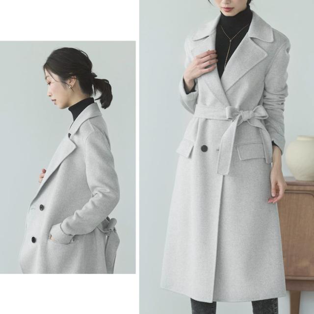 チェスターコート ダブルフェイス レディース ロング アウター 秋 冬 ウール ロングコート ロング丈 ウール混 ギフト プレゼント (08000338r)_8
