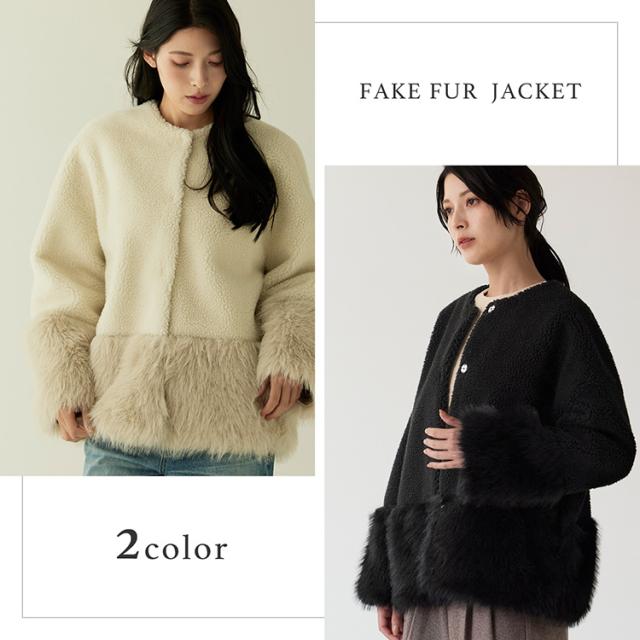 Filomo ムートン調 フェイクファー ジャケット レディース ノーカラー