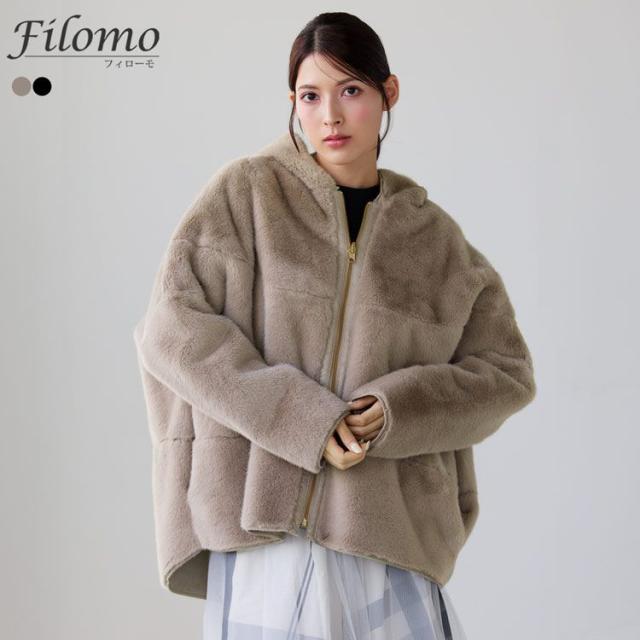 Filomo リバーシブル フェイクファー フード付き ジャケット エコファー(08000349r)