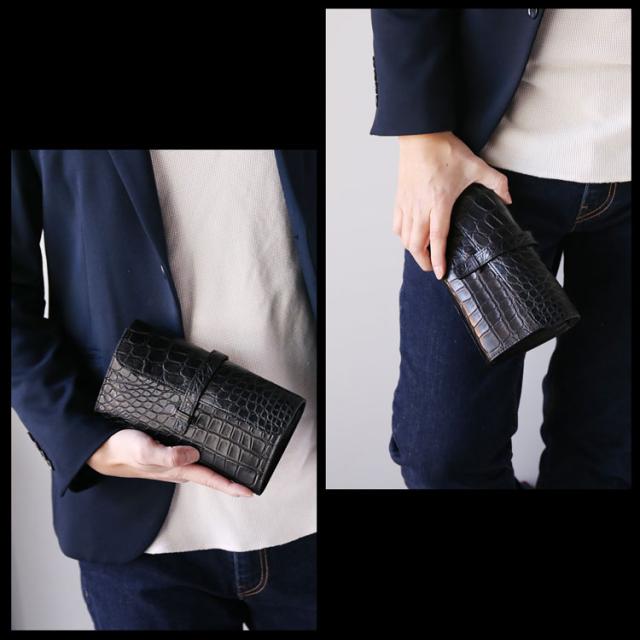 クロコダイル メンズ 長財布 多機能 クラッチ財布 日本製 マット加工 Grancroco 大容量 かぶせ フラップ 財布 鰐革 保証書 付き(06001929r)_1
