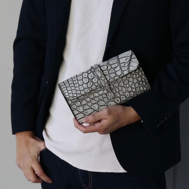 クロコダイル メンズ 長財布 多機能 クラッチ財布 日本製 マット加工 Grancroco 大容量 かぶせ フラップ 財布 鰐革 保証書 付き(06001929r)_2