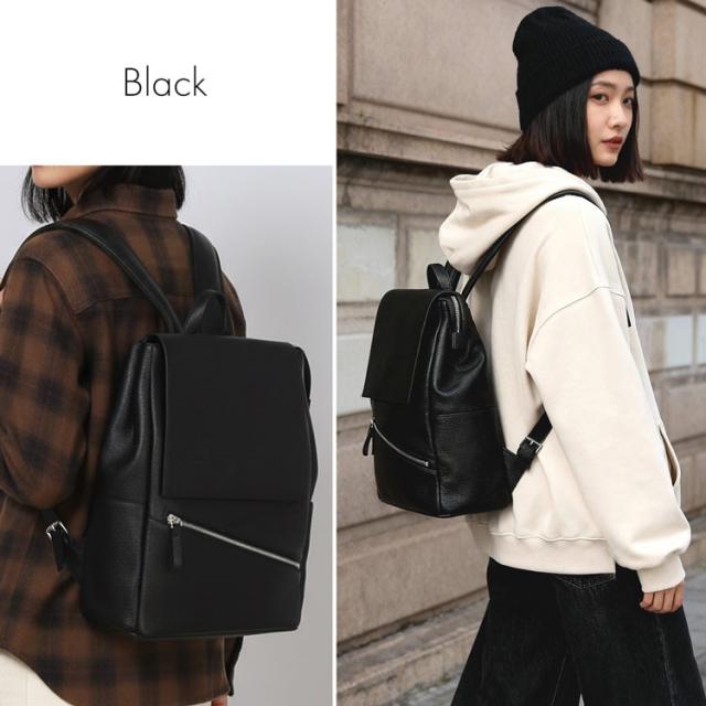 リュック レディース バッグ 本革 大人 リュック 牛革 シボ レザー 通気性 メッシュ かぶせ デザイン 斜めステッチ ファスナー ブラック グレー 大人 スタイリッシュ バッグ mieno ミエノ 4FB (07000685r)_1