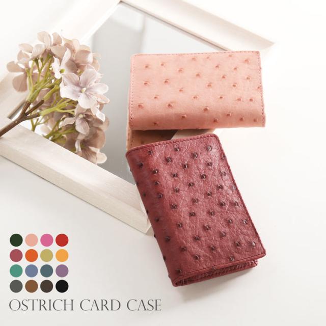 オーストリッチ 名刺入れ カードケース 本革 レディース フルポイント パスケース IDケース 名刺ケース カード ケース 革 レザー リアルレザー ダチョウ革 ビジネス 薄型 薄い 大容量 女性 春財布 母 就職祝い ギフト プレゼント 4FA (9079r)