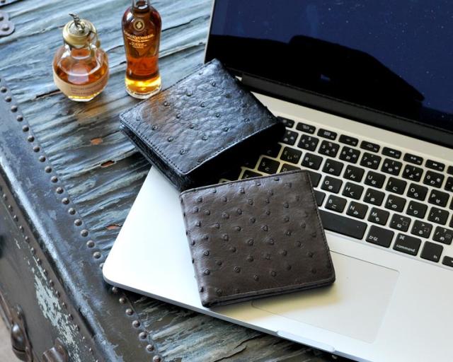 二つ折り財布 レディース 本革 オーストリッチ 財布 革 女性 レザー