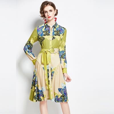 パーティー二次会 大人優雅 蝶々柄プリント 前ボタン開き ワンピース S 3l 緑 の通販はau Pay マーケット ドレス通販dressshopageha