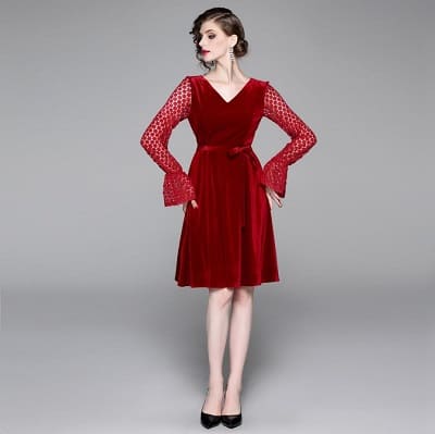 パーティー 二次会 結婚式 披露宴 女優気分ベルベットレース切替ドレスワンピース S 3l 赤 の通販はau Pay マーケット ドレス通販dressshopageha