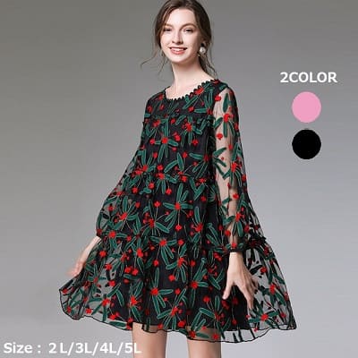 ゆったり大きいサイズ ぽっちゃりさん 大人可愛い花柄刺繍レースワンピース L 5l 黒 ピンク の通販はau Pay マーケット ドレス通販dressshopageha