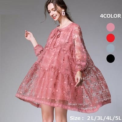ゆったり大きいサイズ ぽっちゃりさん 大人可愛い花柄刺繍レースワンピース 2l 5l 黒 赤 ピンク グレー の通販はau Pay マーケット ドレス通販dressshopageha