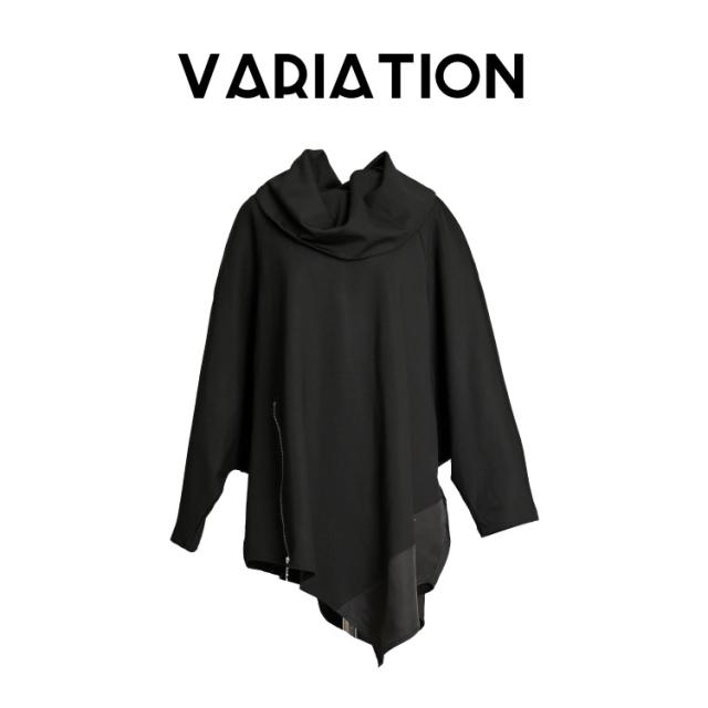 プルオーバー レディース 冬 ハイネック カットソー 長袖 変形 デザイン 個性的 トップス 大きいサイズ ゆったり Tシャツ 黒 無地 ZIP ファスナー rb60822 プルオーバー レディース 冬 ハイネック カットソー 長袖 変形