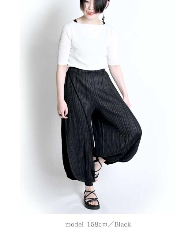 美品✨️プリーツプリーズ●大きめ●サルエルパンツ●バルーン●変形●黒●サイズ5 kOhAKU変形ドレープサルエルパンツ [品番：MITW0015209