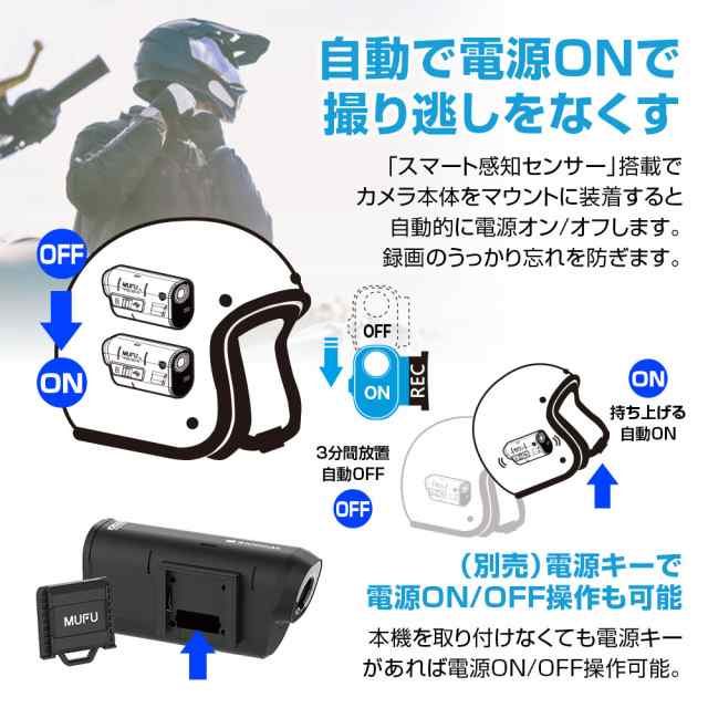 ドライブレコーダー バイク MUFU 装着即時録画 ヘルメット装着