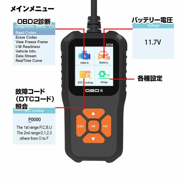 obd2 診断機 obd2 故障診断機 日本語 自動車 故障診断機 OBD2 スキャンツール 故障コードの読み取り OBD2定義の車種に対応  MAXWINの通販はau PAY マーケット - CAR快適空間 車載モニター・カー用品 専門店 | au PAY マーケット－通販サイト