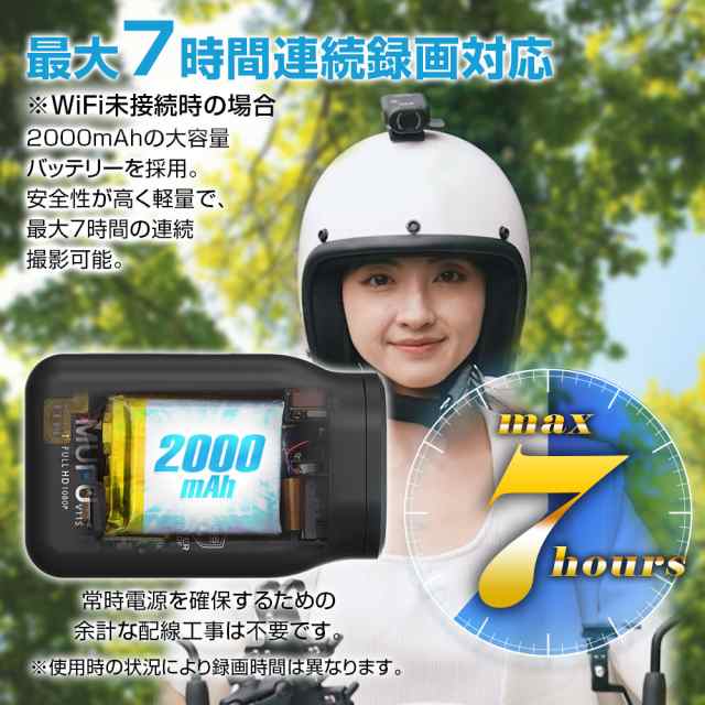 ドライブレコーダー バイク MUFU 装着即時録画 ヘルメット装着 WiFi 200万画素 フルHD 防水防塵   MF-BDVR003 MAXWINの通販は