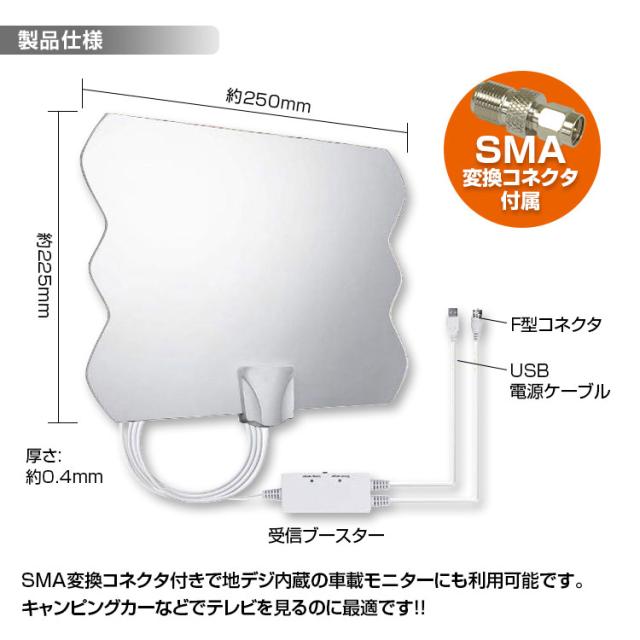 室内 アンテナ ブースター内蔵 HD テレビ F型 地デジ UHF VHF