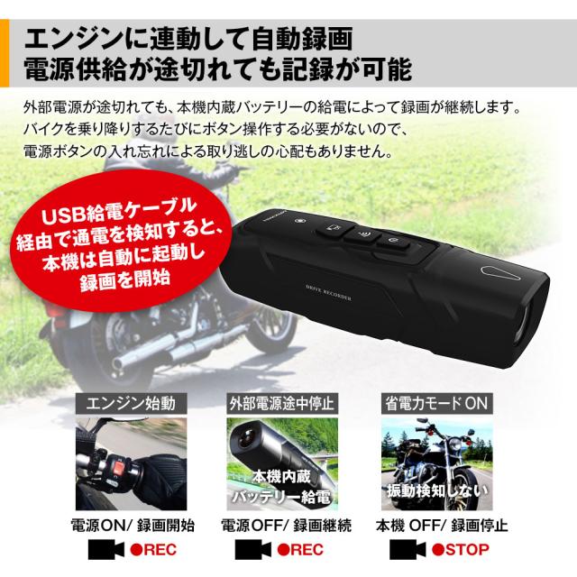 ドライブレコーダー 2カメラ 前後同時 バイク用 リュックショルダー
