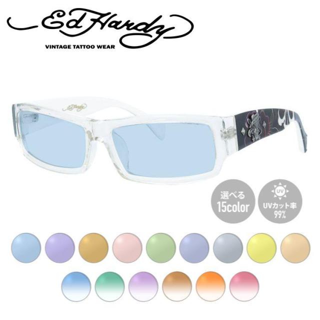 【選べる15色 ライトカラーレンズ】エドハーディー サングラス オリジナルライトカラーレンズ EdHardy EHOA002 2 CRYSTAL クリスタル スクエア型 メンズ レディース UVカット 紫外線