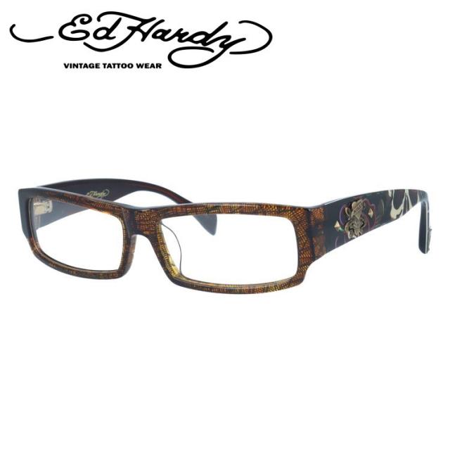 【訳あり】エドハーディー メガネフレーム 伊達メガネ EdHardy 眼鏡 EHOA002 3 BROWN HORN ブラウンホーン メンズ レディース ダテメガネ 紫外線対策