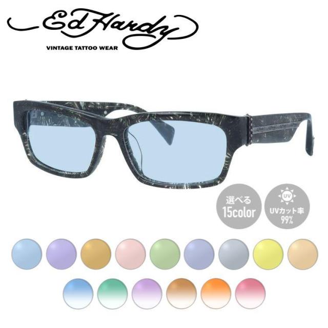 【選べる15色 ライトカラーレンズ】エドハーディー サングラス オリジナルライトカラーレンズ EdHardy EHOA004 3 BLACK HORN ブラックホーン スクエア型 メンズ レディース