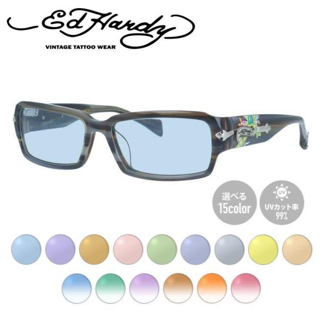 【選べる15色 ライトカラーレンズ】エドハーディー サングラス オリジナルライトカラーレンズ EdHardy EHOA005 2 GREY HORN グレイホーン スクエア型 メンズ レディース UVカット