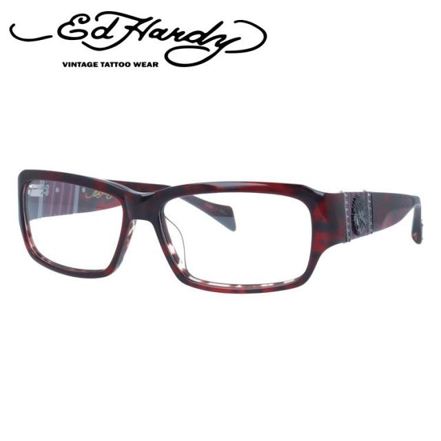 【訳あり】エドハーディー メガネフレーム 伊達メガネ EdHardy 眼鏡 EHOA007 4 RED HORN レッドホーン メンズ レディース ダテメガネ 紫外線対策