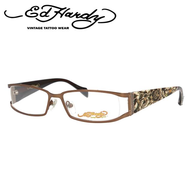 【訳あり】エドハーディー メガネフレーム 伊達メガネ EdHardy 眼鏡 EHOA009 2 BROWN ブラウン メンズ レディース ダテメガネ 紫外線対策
