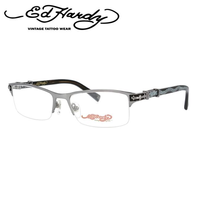 【訳あり】エドハーディー メガネフレーム 伊達メガネ EdHardy 眼鏡 EHOA010 4 S.GUNL シルバーガンメタル メンズ レディース ダテメガネ 紫外線対策