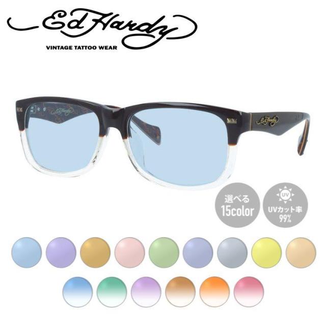 【選べる15色 ライトカラーレンズ】エドハーディー サングラス オリジナルライトカラーレンズ EdHardy EHOA013 2 BROWN CR ブラウンクリスタル ウェリントン型 メンズ レディース UVカット 紫外線