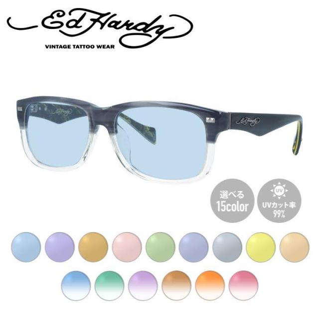 【選べる15色 ライトカラーレンズ】エドハーディー サングラス オリジナルライトカラーレンズ EdHardy EHOA013 4 GREY CR グレイクリスタル ウェリントン型 メンズ レディース UVカット 紫外線