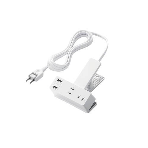 エレコム 電源タップ 延長コード USB付き 2.5m クリップ式 雷ガード ホワイト(1個)[ＯＡ商品]