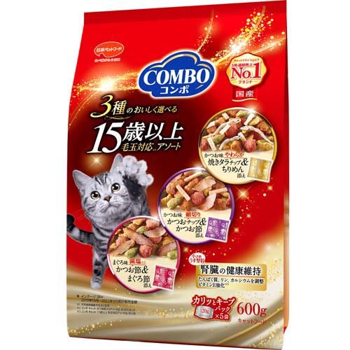 コンボ キャット 15歳以上 毛玉対応アソート(600g(120g*5袋))[キャットフード(ドライフード)]
