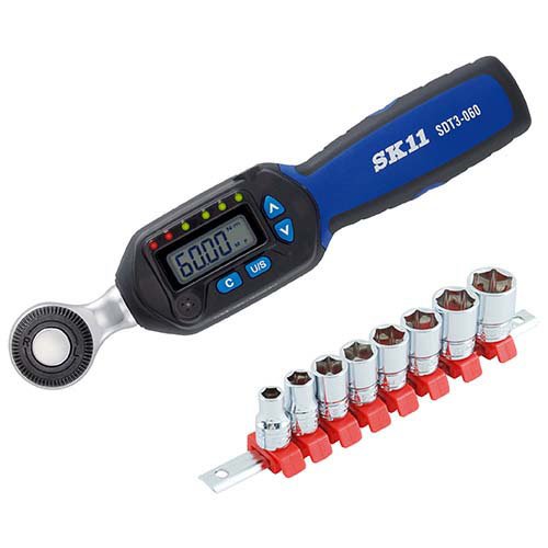 SK11 デジタルトルクレンチ SDT3-060 + ソケットセット SHS308M 9.5mm(3／8in) 52山(1セット)[工具]