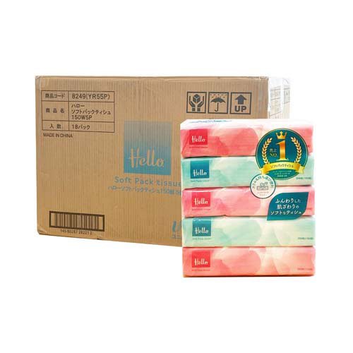 ハロー ソフトパックティッシュ ケース販売(300枚(150組)×5個入×18パック)[箱ティッシュ]の通販は 5,610円